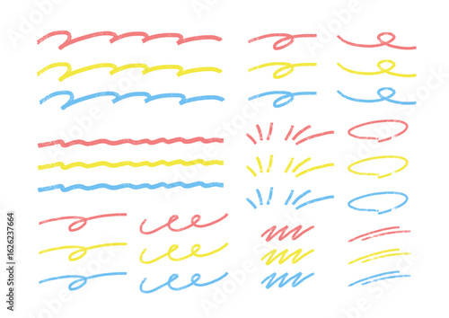 赤・黄・青のクレヨンタッチ装飾ラインセット