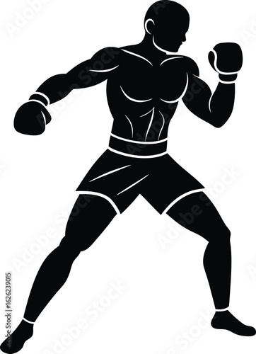black silhouette a boxer on white background.eps