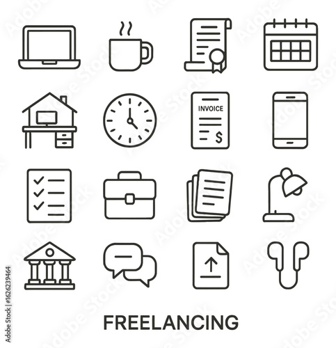 Freelancing essentials: work from home tools and organization icons