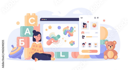 Modern App Interface Design With Childrens Educational Theme Elements