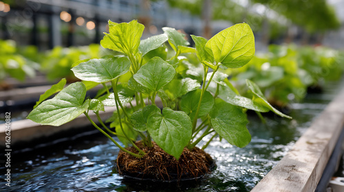 Floating hydroponic plants thrive in water