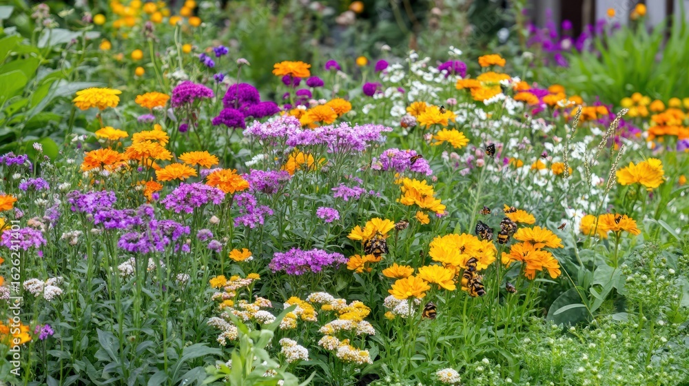 Vibrant flowerbed bursting with colors