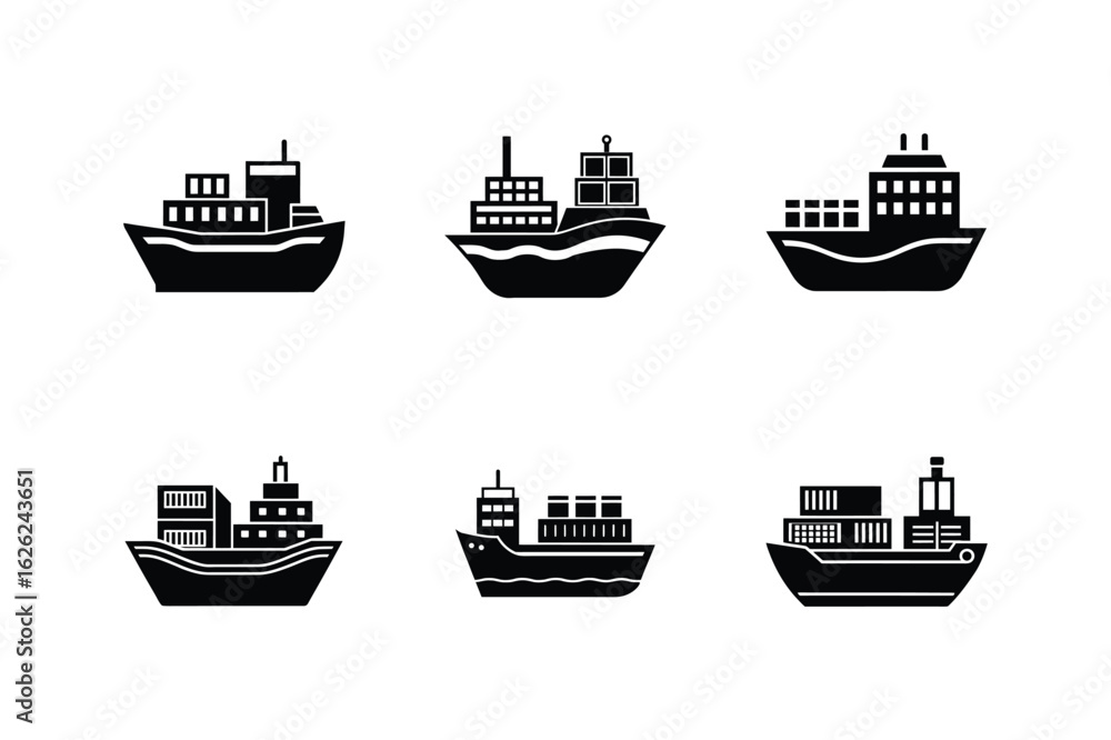Obraz premium cargo ship silhouette vector illustration