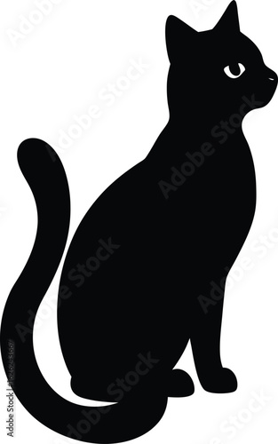 black silhouette a cat looking sideways on white b.eps