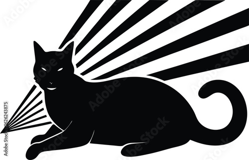 black silhouette a cat lying in sunbeam on white b.eps