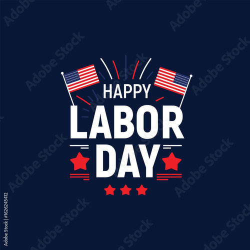 Happy labor day holiday celebration with american flags and patriotic design elements for social media posts