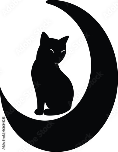 Wallpaper Mural black silhouette a cat sitting on moon on white ba.eps Torontodigital.ca