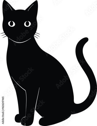 black silhouette a cat staring on white background.eps