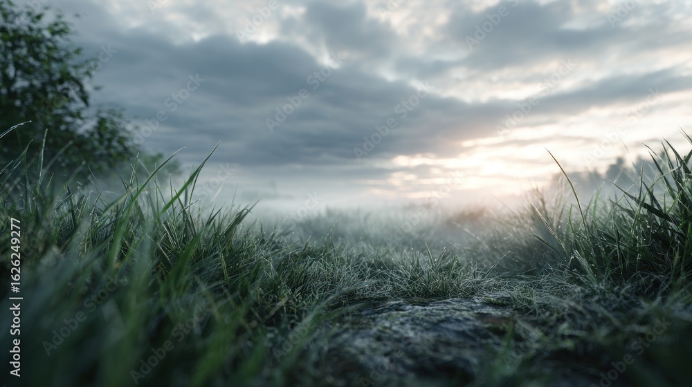 Naklejka premium Misty field sunrise