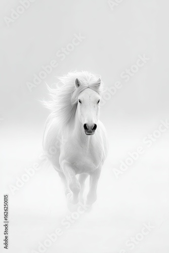 White Horse Running In Misty Plains