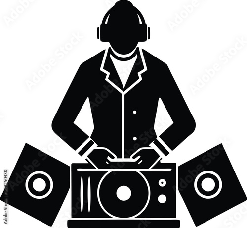 black silhouette a dj on white background.eps