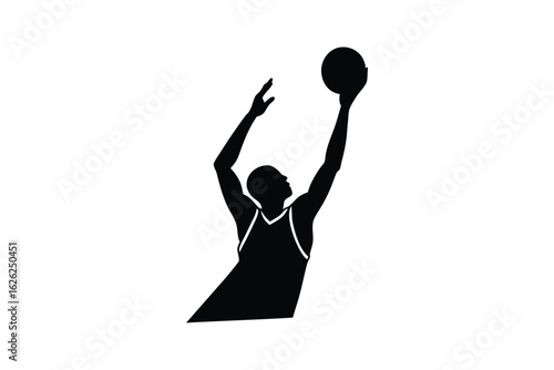 Silhouette art illustration of a basketball player going up for a block.eps