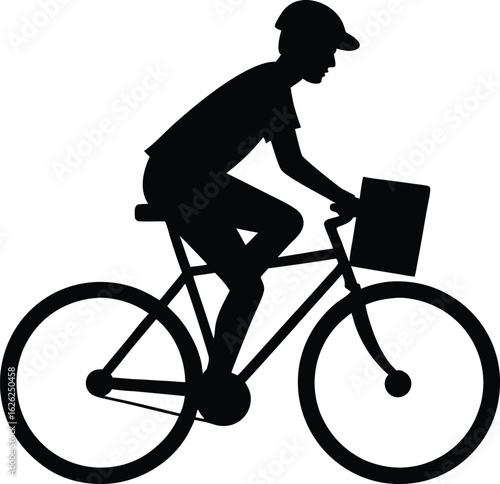 black silhouette a delivery cyclist on white backg.eps
