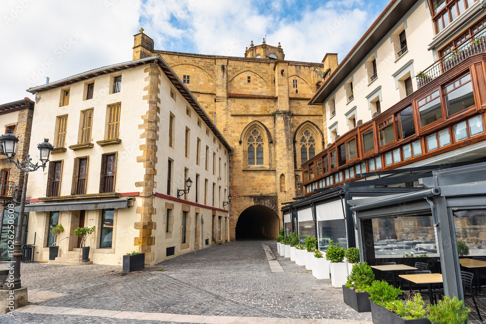 Fototapeta premium Typical houses of the area and medieval complex of the historic city of Getaria in Guipuzcoa, Basque Country.