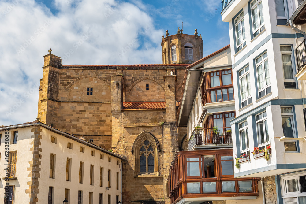 Fototapeta premium Typical houses of the area and medieval complex of the historic city of Getaria in Guipuzcoa, Basque Country.