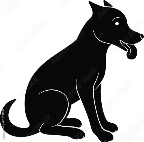 black silhouette a dog licking paw on white backgr.eps