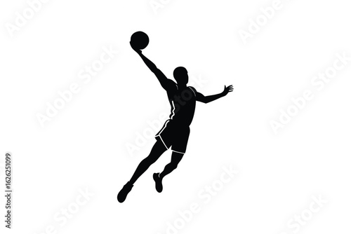 Silhouette art illustration of a basketball player performing a layup.eps