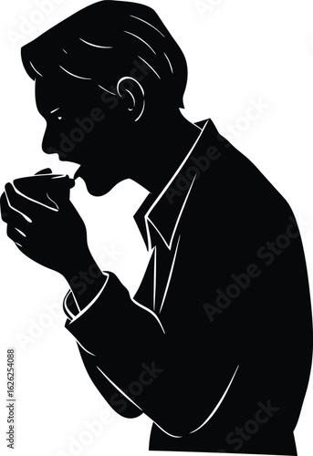 black silhouette a man eating on white background.eps