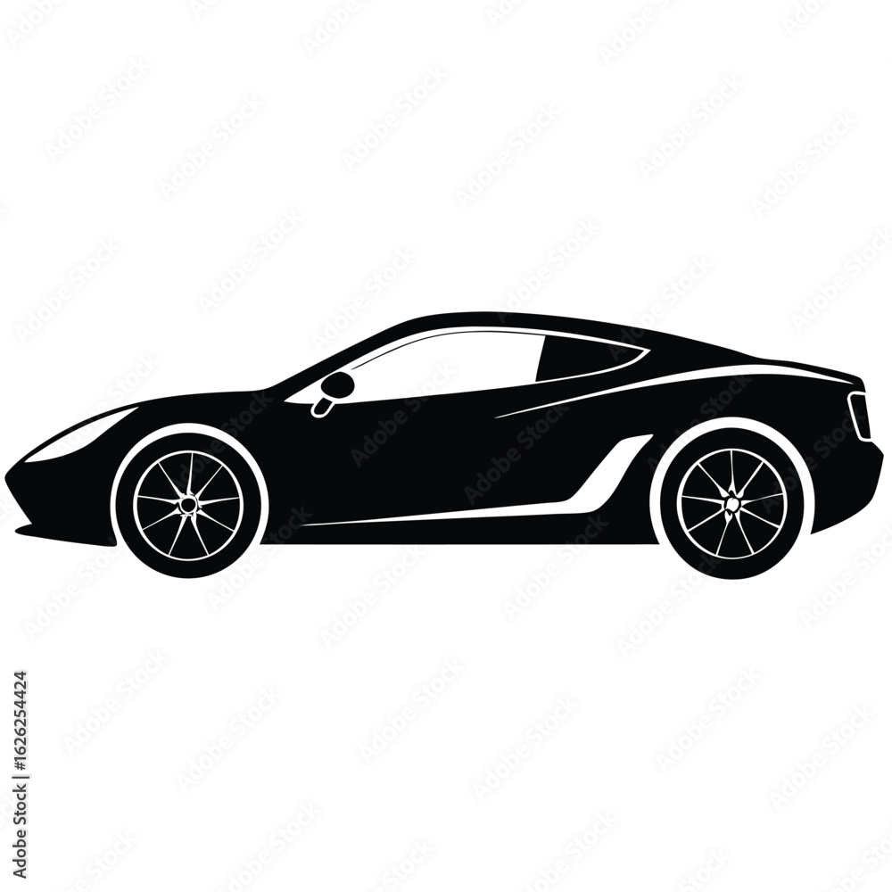 Naklejka premium Sleek black sports coupe silhouette sports car