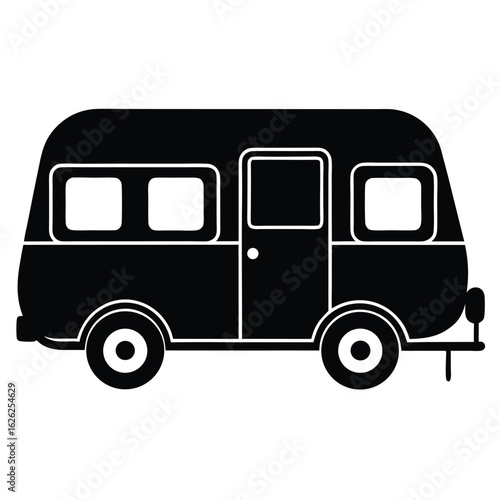 Stylized black vintage camper van trailer vehicle