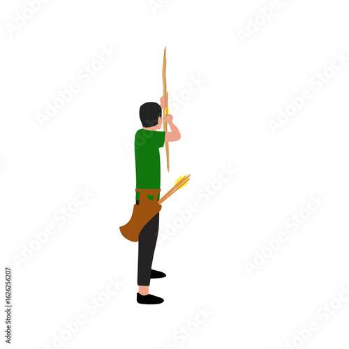 Vector illustration of an archer aiming with traditional bow and arrow