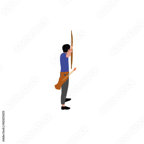 Vector illustration of an archer aiming with traditional bow and arrow