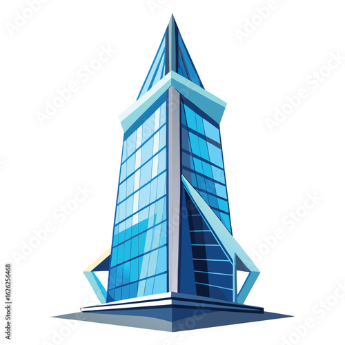 A modern, angular skyscraper with interlocking glass sections, a sleek and complex architectural design.
