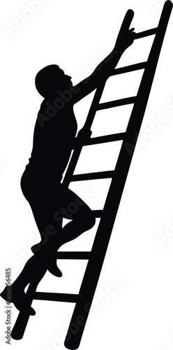 black silhouette a person climbing ladder on white.eps