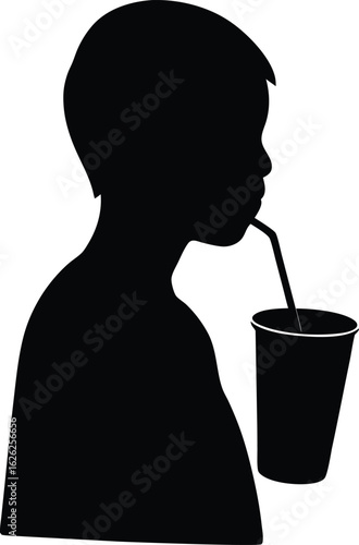 black silhouette a person drinking from straw on w.eps