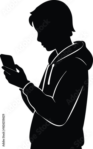 black silhouette a person using smartphone on whit.eps
