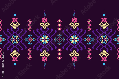 Cross stitch pattern concept showcasing traditional ethnic geometric pattern, Design for textile, background,carpet,wallpaper,clothing,wrapping,Batik,fabric,Vector illustration	
