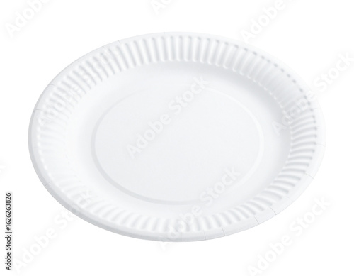 Side Angle of White Paper Plate Highlighting Depth and Texture, isolated on transparent background