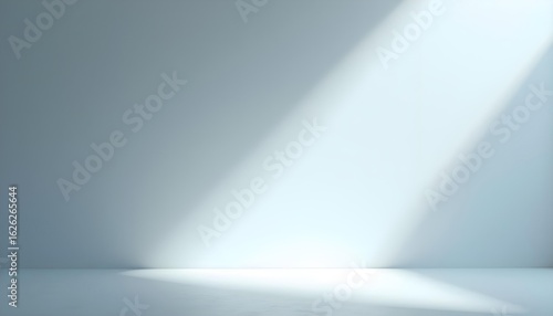 Empty Studio Interior Minimalist Light Beam on Gray Wall