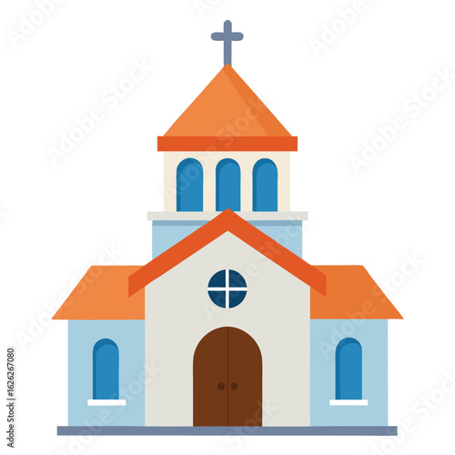 A simple, elegant chapel with a single bell tower and stained-glass windows, a peaceful religious building.