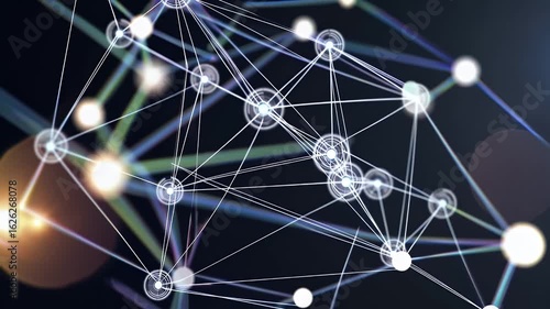 An endlessly repeating ultra HD motion backdrop depicting ethereal lattice luminous nodes gossamer thin connectors drifting through shadowy space while faint circle bokeh glimmers pulse behind mesh