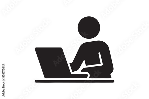 Laptop remote work silhouette vector art illustration on white background