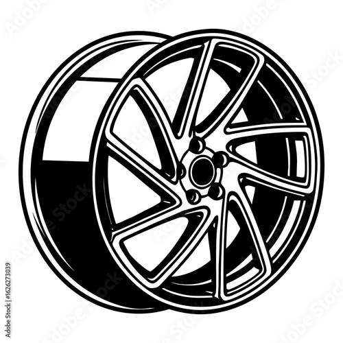 Black and White Vector Illustration of a Racing Car Alloy Wheel