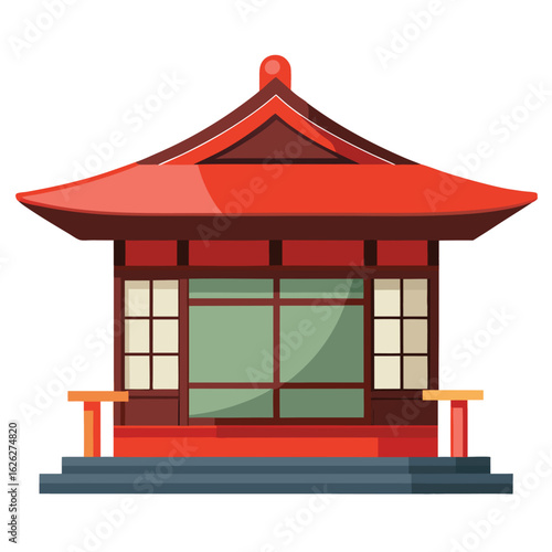 A traditional Japanese tea house with a sliding shoji screen and a garden, a serene cultural setting.