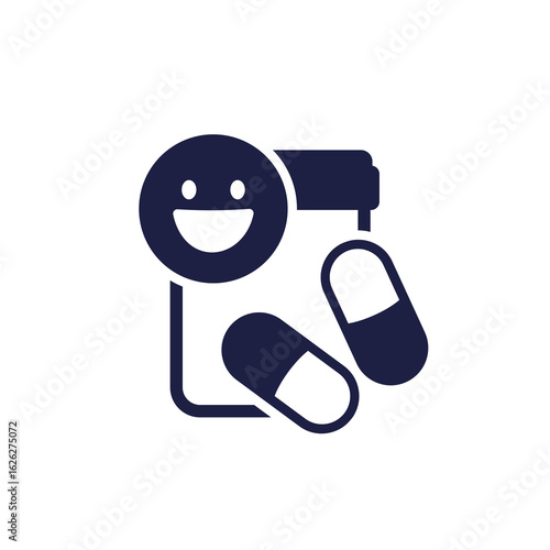 Antidepressant drugs, pills icon on white