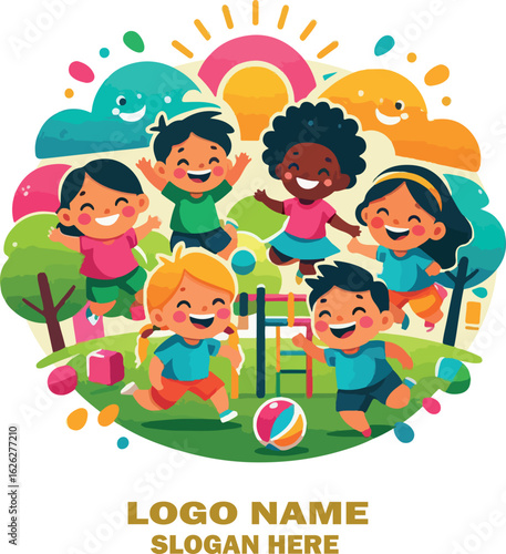 Kids logo icon vector white background .