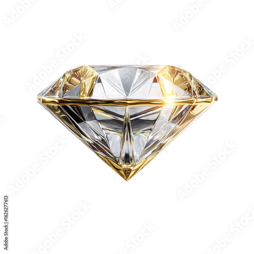 High-Resolution 3D Gold Diamond Icon Isolated on White
