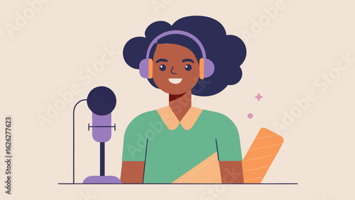 International Podcast Day. ChatGPT сказал:
Young woman with headphones and microphone hosting a podcast in modern flat illustration style
