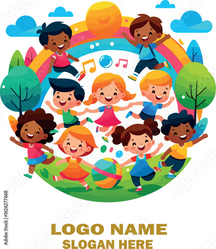 Kids logo icon vector white background .