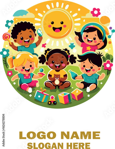 Kids logo icon vector white background .