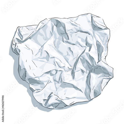 A realistic illustration of a crumpled white paper ball, a powerful symbol of frustration, a discarded bad idea, writer's block, or the messy creative process.
