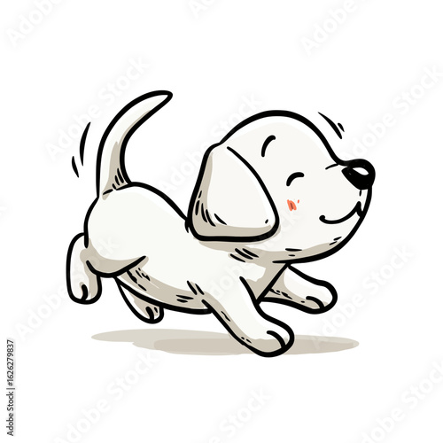 An energetic and happy white puppy caught in a playful moment of running, this simple and clean cartoon illustration is perfect for pet-themed designs.
