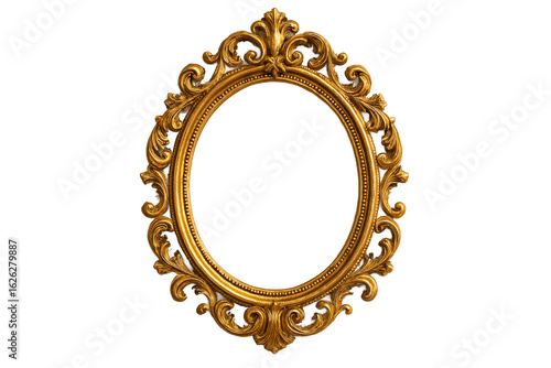 Illustration of vintage ornate golden oval frame isolated on transparent background for artwork or picture