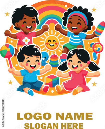Kids logo icon vector white background .