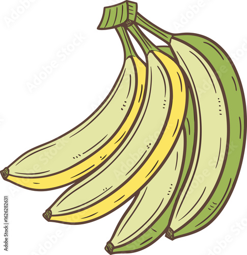 Vintage Banana Bunch Clipart – Hand Drawn Tropical Fruit Illustration PNG