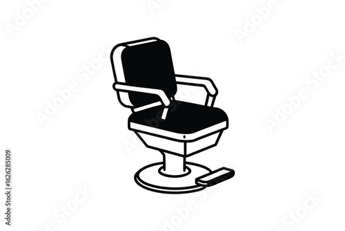 Classic barber chair with armrests and footrest depicted in a simple black and white silhouette style on a clean white background